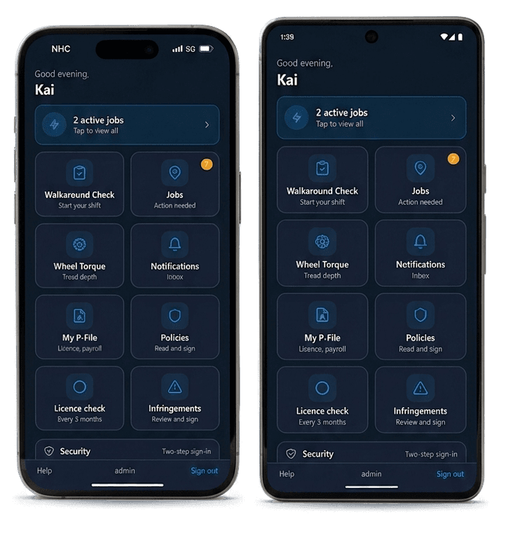 NHC driver app on iPhone and Android